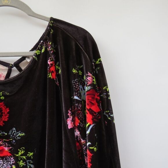 Free People Intimately Large Babe Slouchy Black Velvet Floral Blouson Bodysuit - Picture 4 of 15